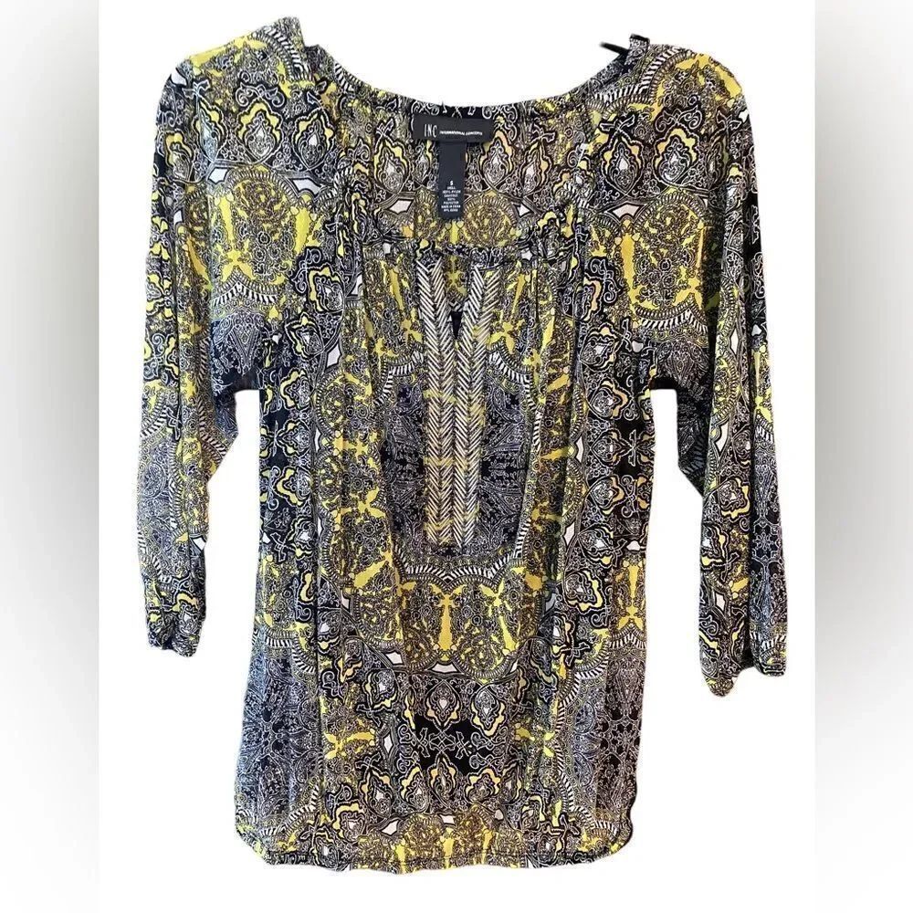 I.N.C. NWT Sz S Black Yellow Paisley Gold Accents 2-Piece Tank Top & Blouse